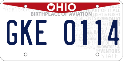 OH license plate GKE0114