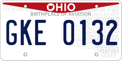 OH license plate GKE0132