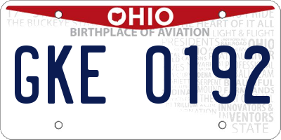 OH license plate GKE0192