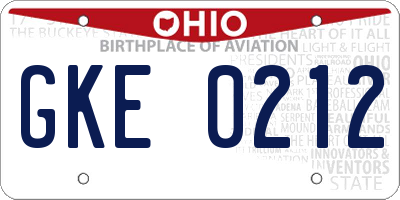 OH license plate GKE0212