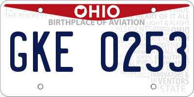 OH license plate GKE0253