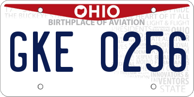 OH license plate GKE0256