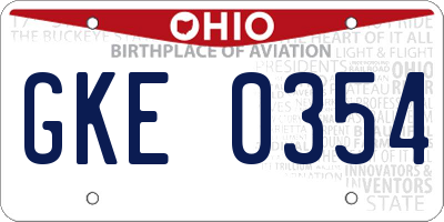 OH license plate GKE0354