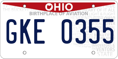 OH license plate GKE0355