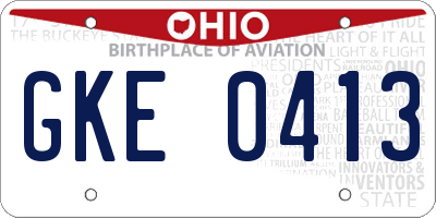 OH license plate GKE0413