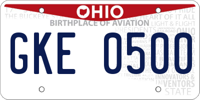 OH license plate GKE0500