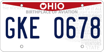 OH license plate GKE0678