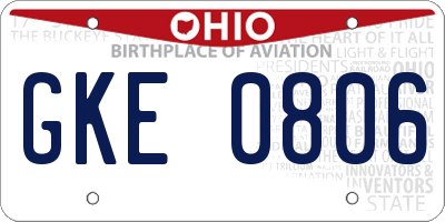 OH license plate GKE0806