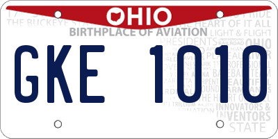 OH license plate GKE1010