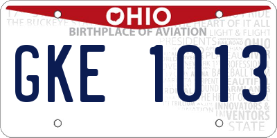 OH license plate GKE1013