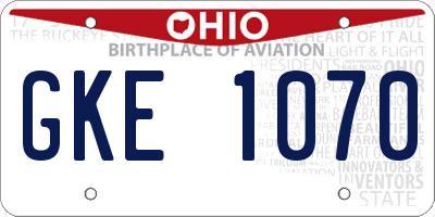 OH license plate GKE1070