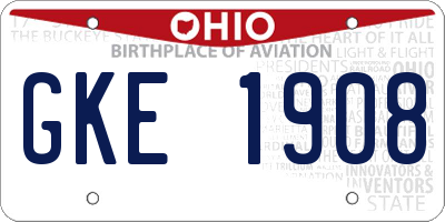 OH license plate GKE1908