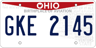 OH license plate GKE2145