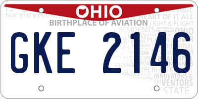 OH license plate GKE2146