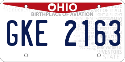OH license plate GKE2163