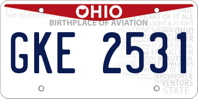 OH license plate GKE2531