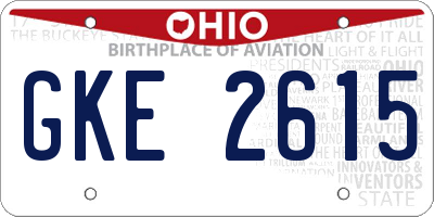 OH license plate GKE2615