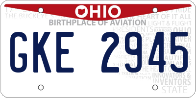 OH license plate GKE2945