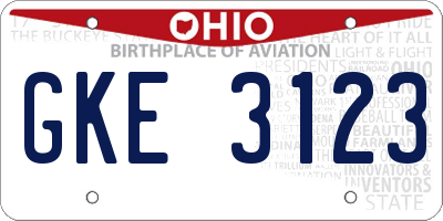 OH license plate GKE3123