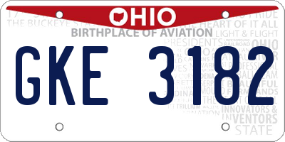 OH license plate GKE3182