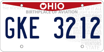 OH license plate GKE3212