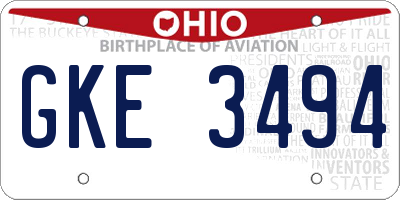 OH license plate GKE3494