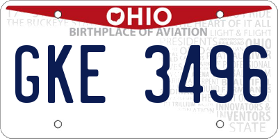 OH license plate GKE3496