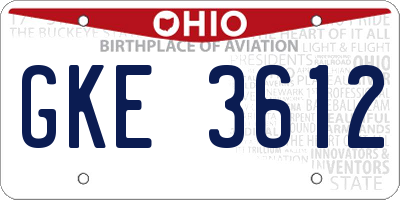 OH license plate GKE3612