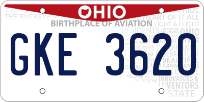 OH license plate GKE3620
