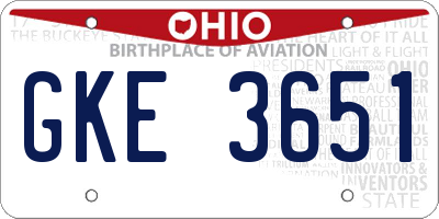 OH license plate GKE3651