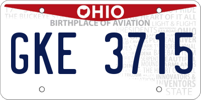 OH license plate GKE3715