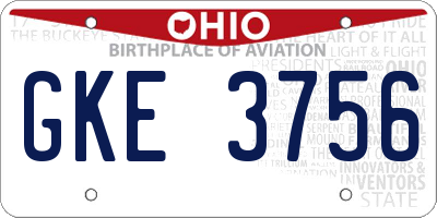 OH license plate GKE3756