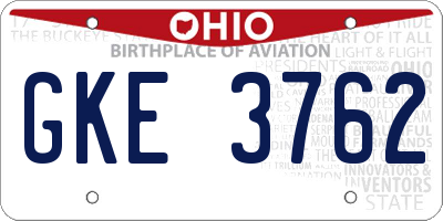OH license plate GKE3762