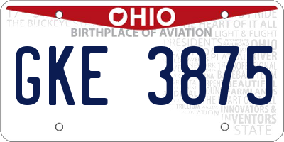 OH license plate GKE3875