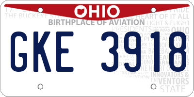 OH license plate GKE3918