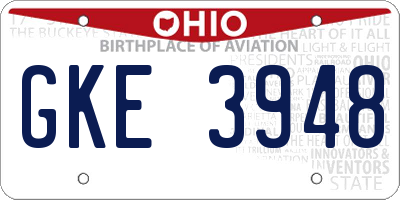 OH license plate GKE3948