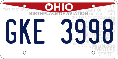 OH license plate GKE3998