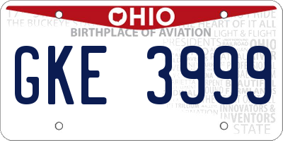 OH license plate GKE3999