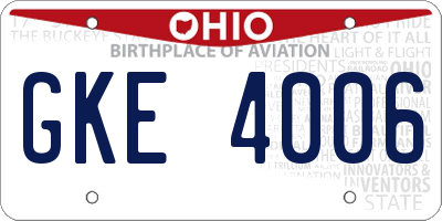 OH license plate GKE4006