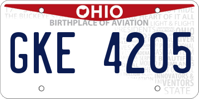 OH license plate GKE4205