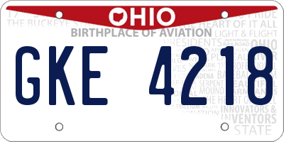 OH license plate GKE4218