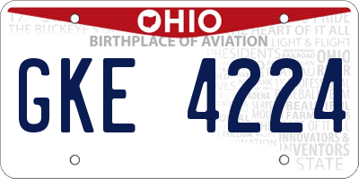 OH license plate GKE4224