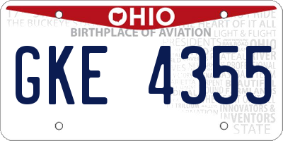 OH license plate GKE4355
