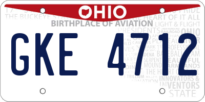 OH license plate GKE4712