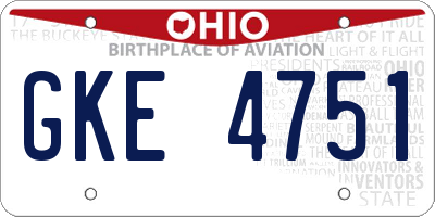 OH license plate GKE4751