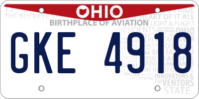 OH license plate GKE4918