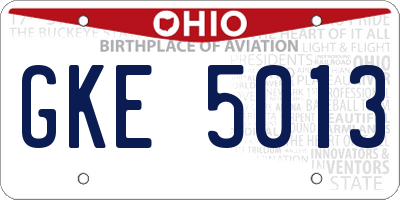 OH license plate GKE5013
