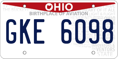 OH license plate GKE6098