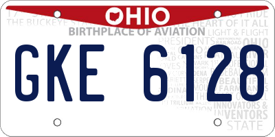 OH license plate GKE6128