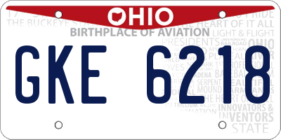 OH license plate GKE6218